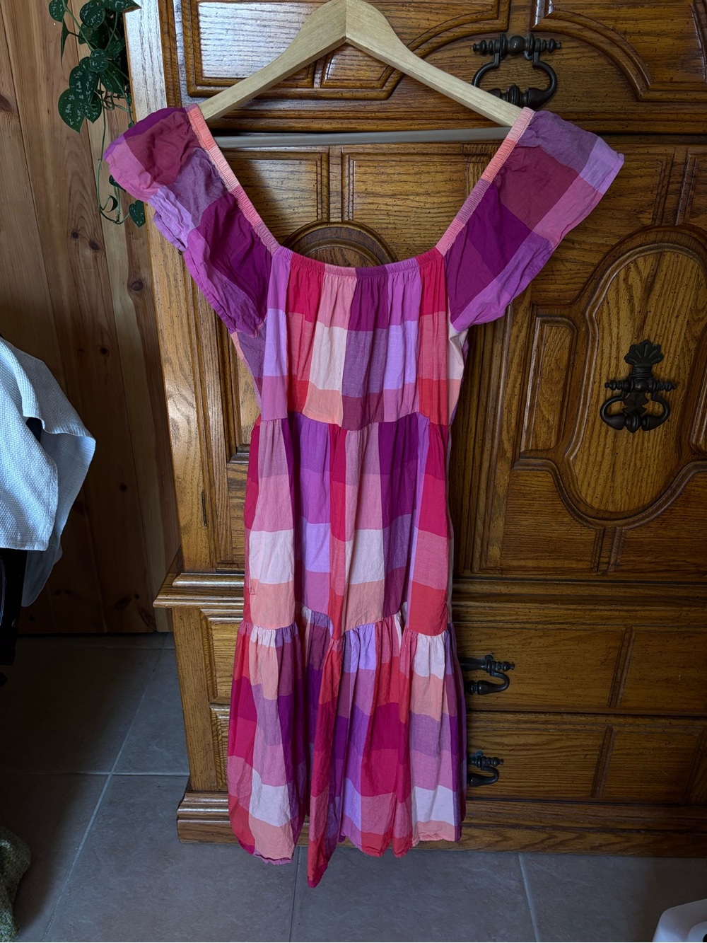 100% cotton Pink & purple Patchwork/ checks Midi Dress